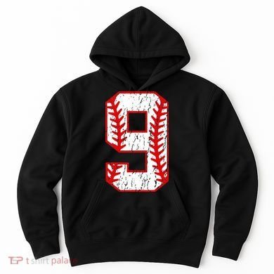 9th Birthday Baseball Big Number Nine 9 Year Old Hoodie