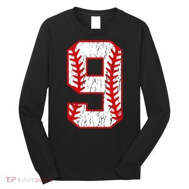 9th Birthday Baseball Big Number Nine 9 Year Old Long Sleeve Shirt
