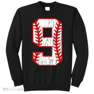 9th Birthday Baseball Big Number Nine 9 Year Old Sweatshirt