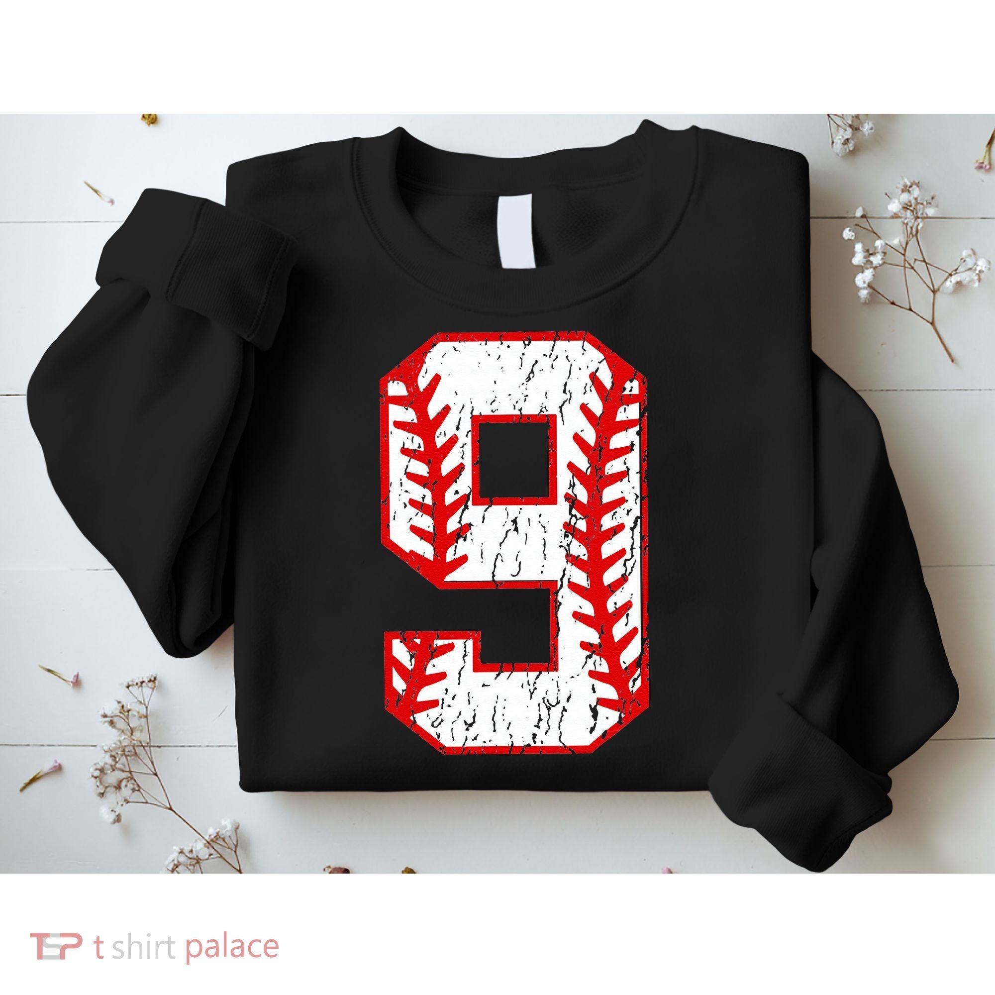 9th Birthday Baseball Big Number Nine 9 Year Old Sweatshirt
