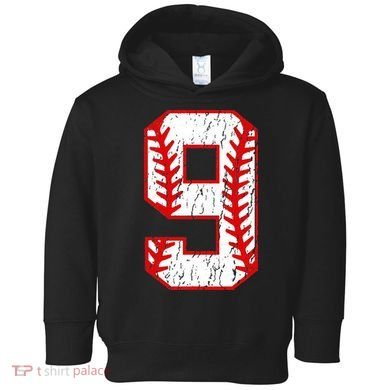 9th Birthday Baseball Big Number Nine 9 Year Old Toddler Hoodie