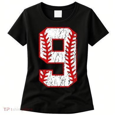9th Birthday Baseball Big Number Nine 9 Year Old Women's T-Shirt