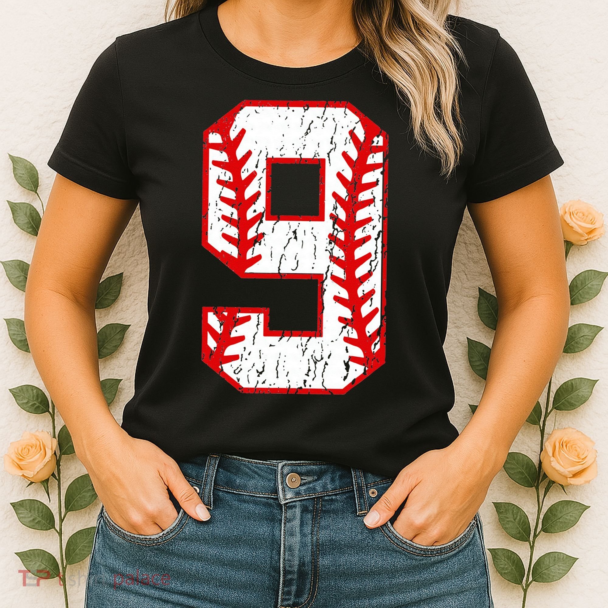 9th Birthday Baseball Big Number Nine 9 Year Old Women's T-Shirt