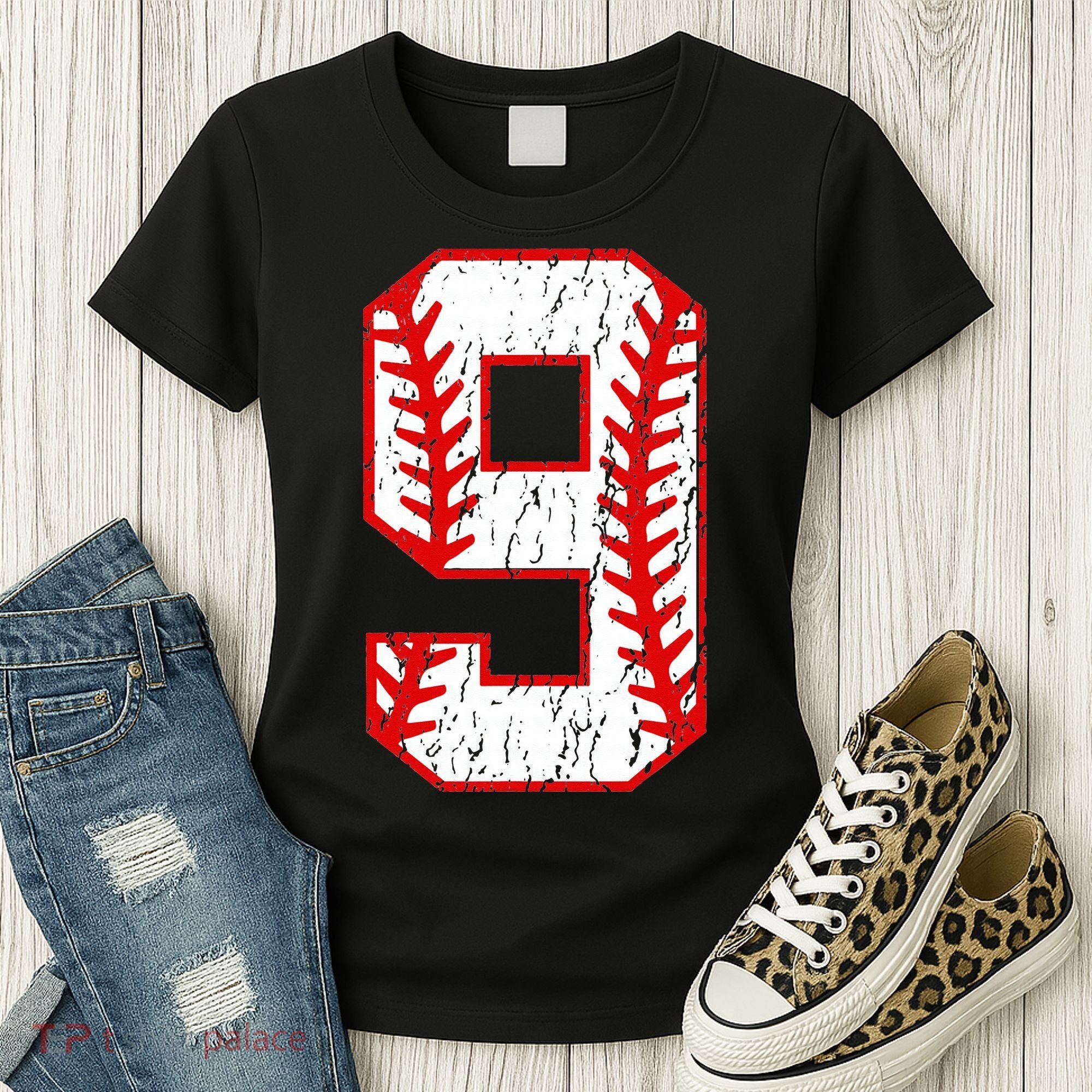 9th Birthday Baseball Big Number Nine 9 Year Old Women's T-Shirt