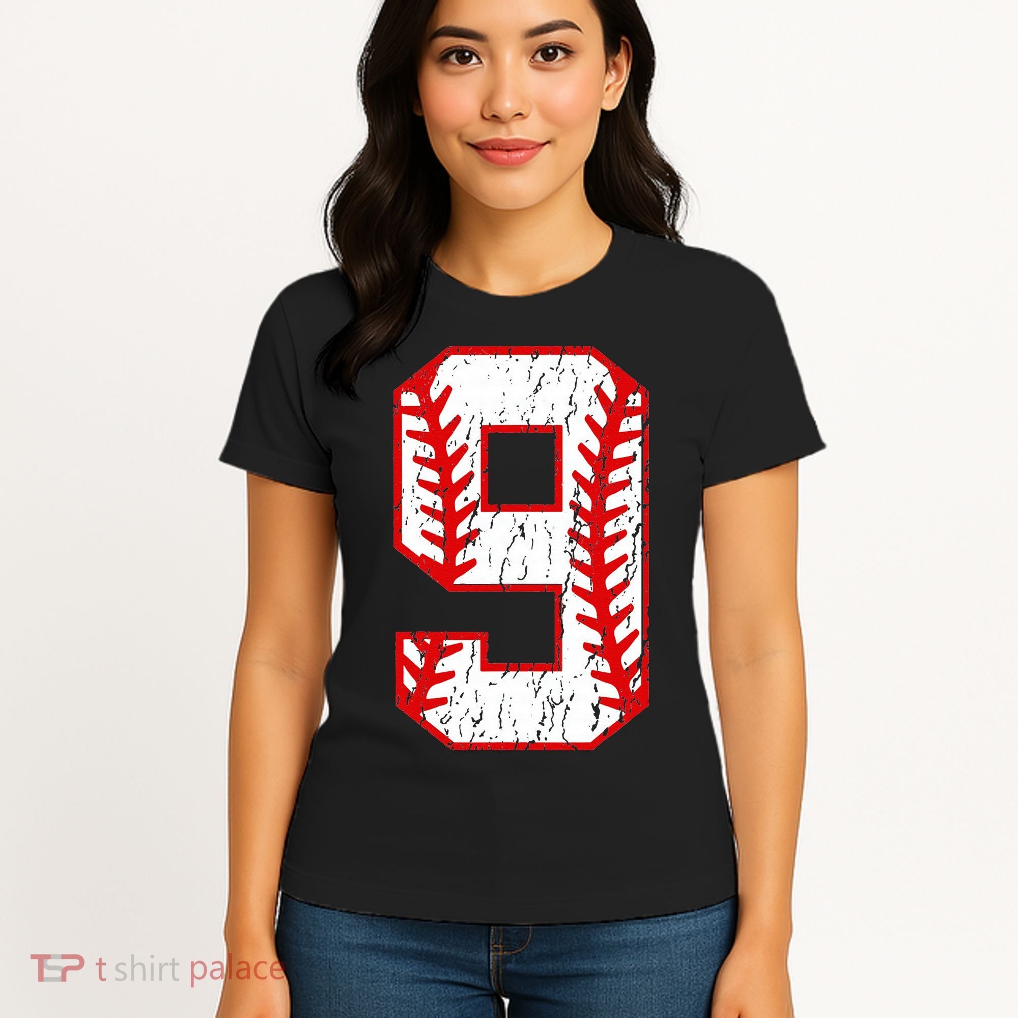 9th Birthday Baseball Big Number Nine 9 Year Old Women's T-Shirt