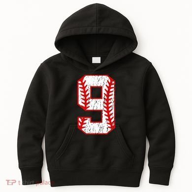 9th Birthday Baseball Big Number Nine 9 Year Old Kids Hoodie