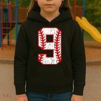 9th Birthday Baseball Big Number Nine 9 Year Old Kids Hoodie thumb 3