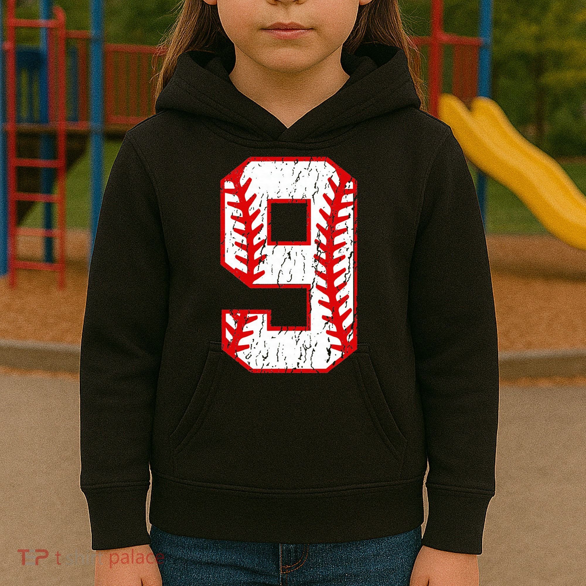 9th Birthday Baseball Big Number Nine 9 Year Old Kids Hoodie