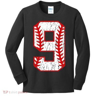 9th Birthday Baseball Big Number Nine 9 Year Old Kids Long Sleeve Shirt