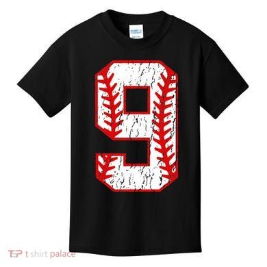 9th Birthday Baseball Big Number Nine 9 Year Old Kids T-Shirt