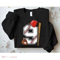 9th Birthday Baseball Big Number Nine 9 Year Old Boy Gir Sweatshirt thumb 2
