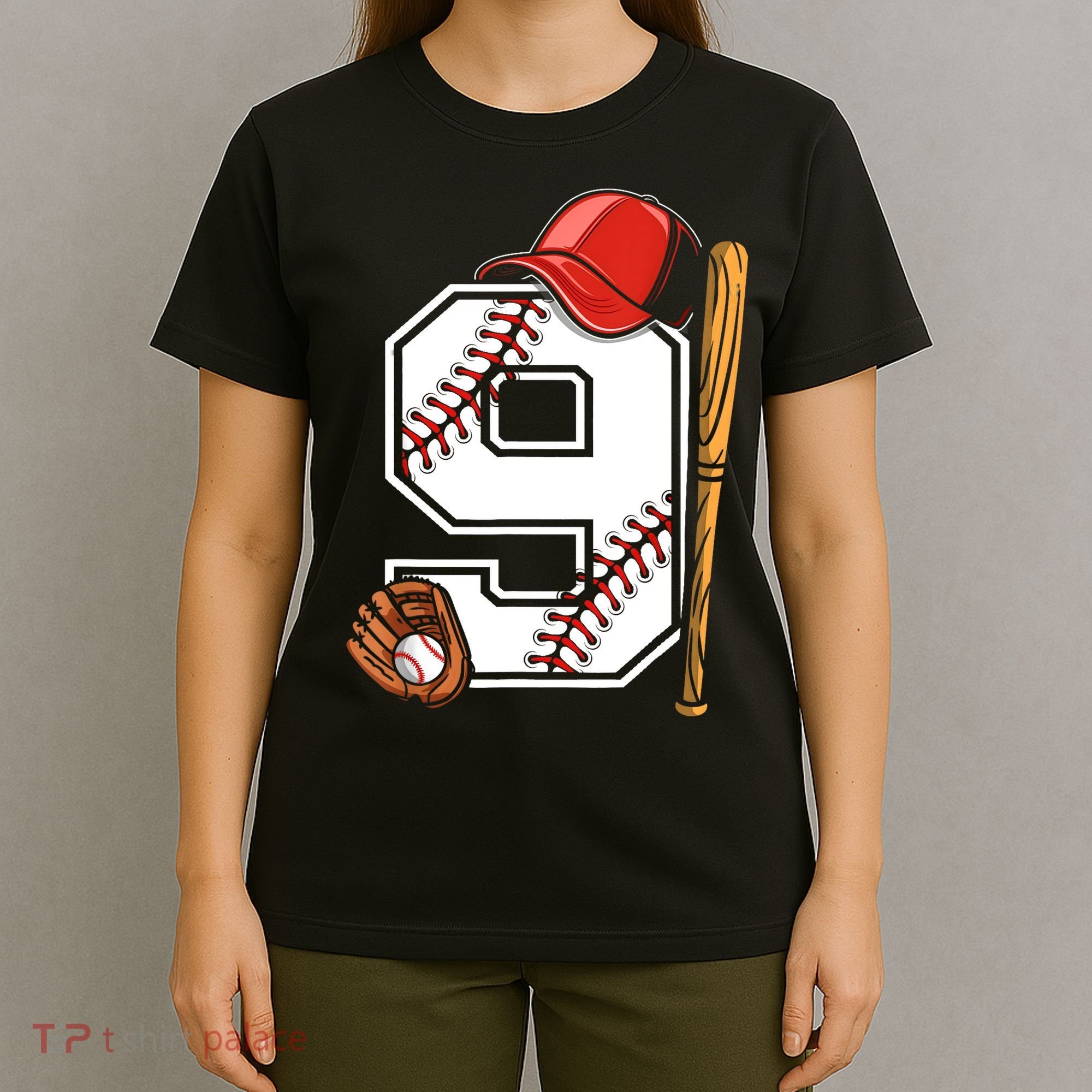 9th Birthday Baseball Big Number Nine 9 Year Old Boy Gir T-Shirt