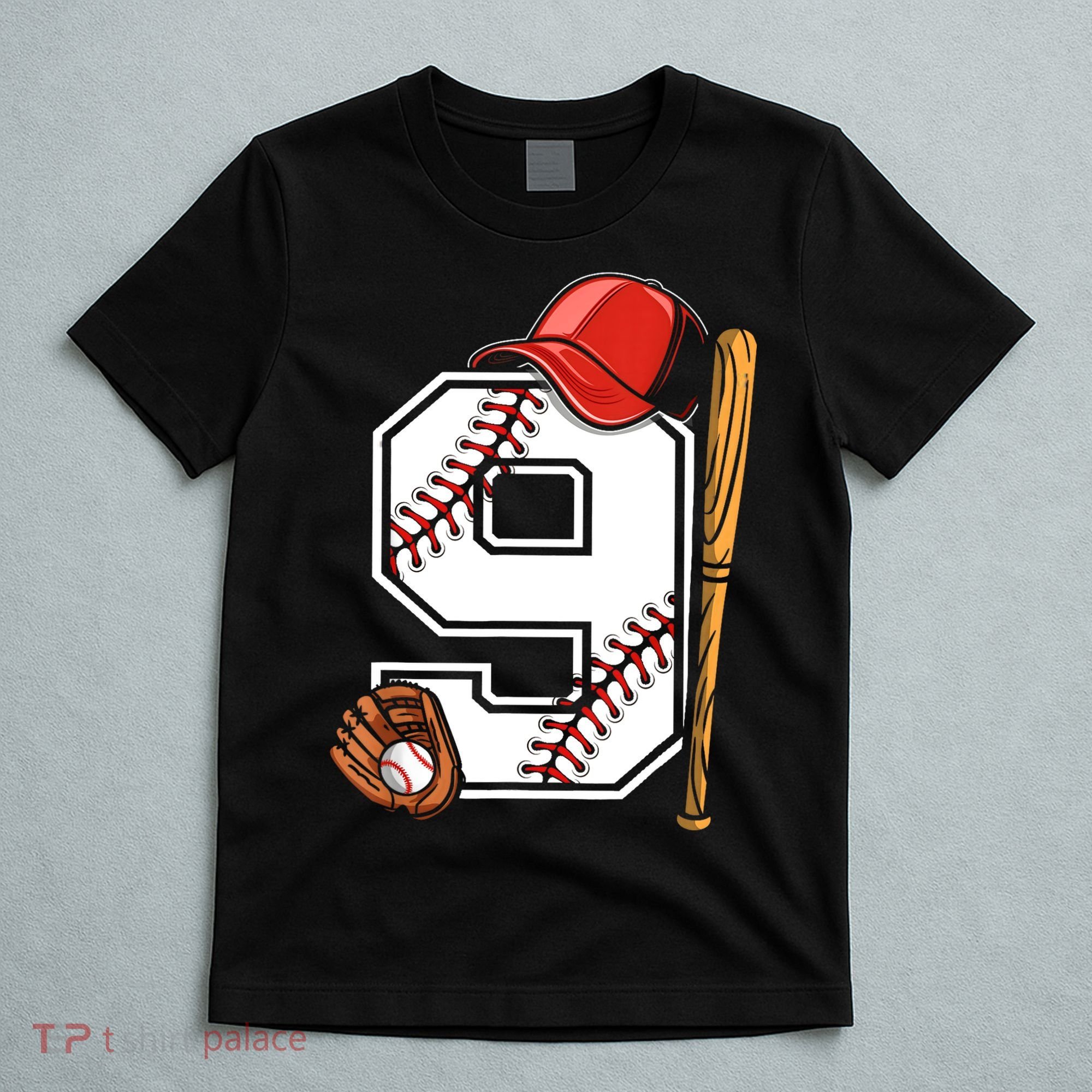 9th Birthday Baseball Big Number Nine 9 Year Old Boy Gir T-Shirt