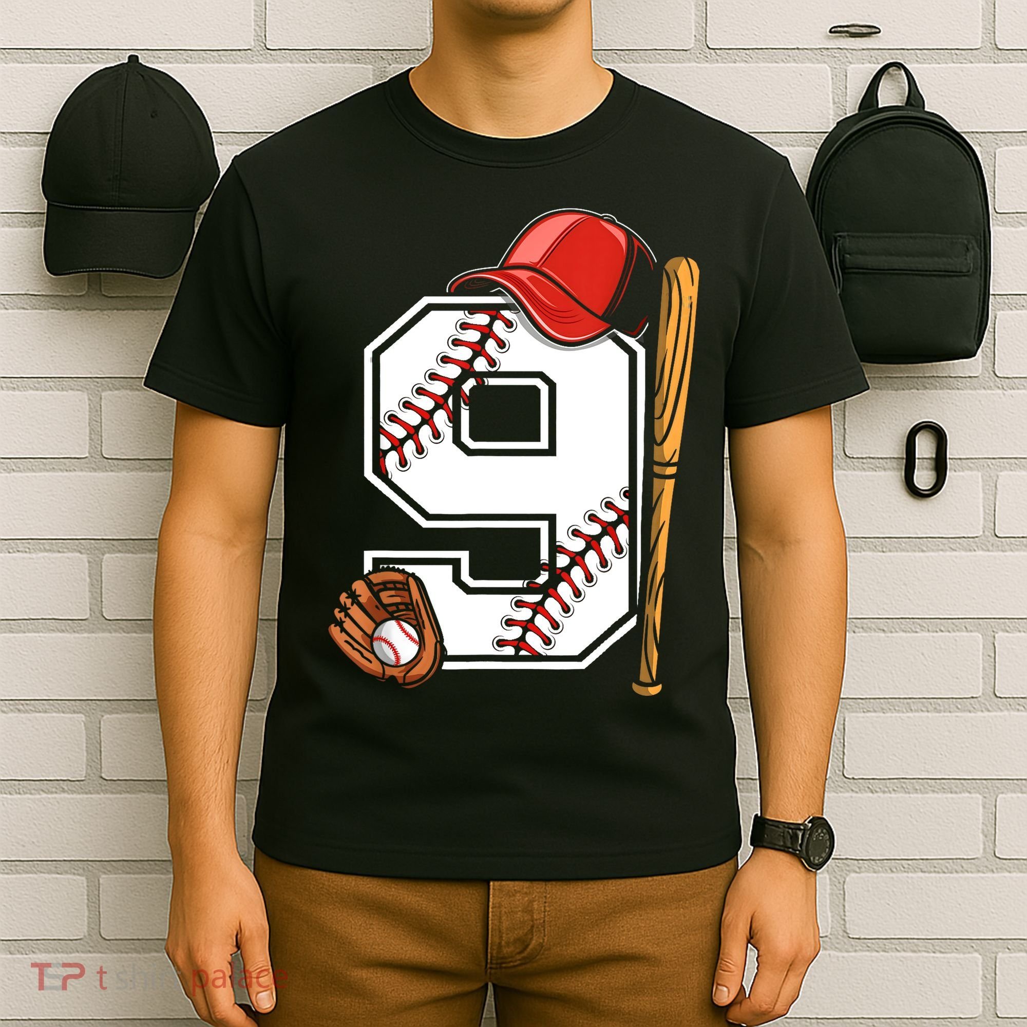 9th Birthday Baseball Big Number Nine 9 Year Old Boy Gir T-Shirt
