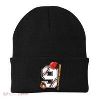 9th Birthday Baseball Big Number Nine 9 Year Old Boy Gir Beanie thumb 0