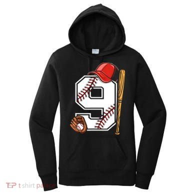 9th Birthday Baseball Big Number Nine 9 Year Old Boy Gir Women's Hoodie