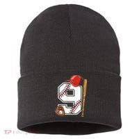 9th Birthday Baseball Big Number Nine 9 Year Old Boy Gir Sustainable Knit Beanie thumb 0