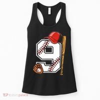 9th Birthday Baseball Big Number Nine 9 Year Old Boy Gir Women's Tank Top thumb 0