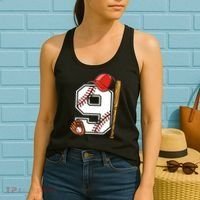 9th Birthday Baseball Big Number Nine 9 Year Old Boy Gir Women's Tank Top thumb 2