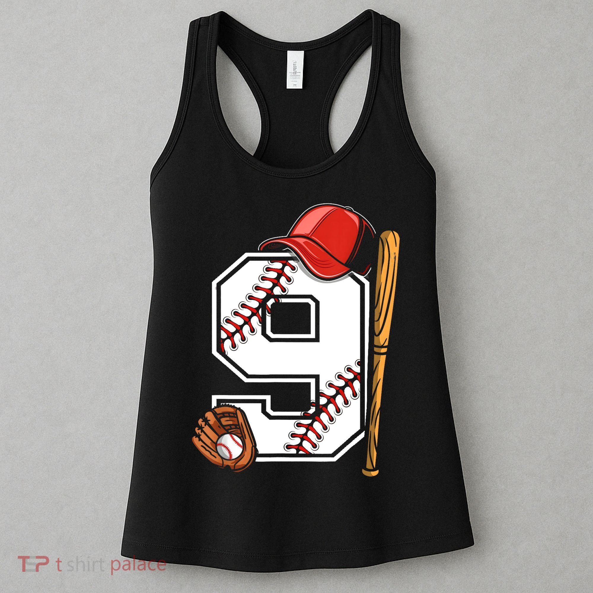 9th Birthday Baseball Big Number Nine 9 Year Old Boy Gir Women's Tank Top