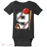 9th Birthday Baseball Big Number Nine 9 Year Old Boy Gir Baby Bodysuit thumb 0
