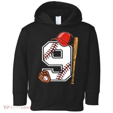 9th Birthday Baseball Big Number Nine 9 Year Old Boy Gir Toddler Hoodie