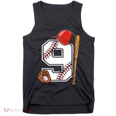 9th Birthday Baseball Big Number Nine 9 Year Old Boy Gir Tank Top
