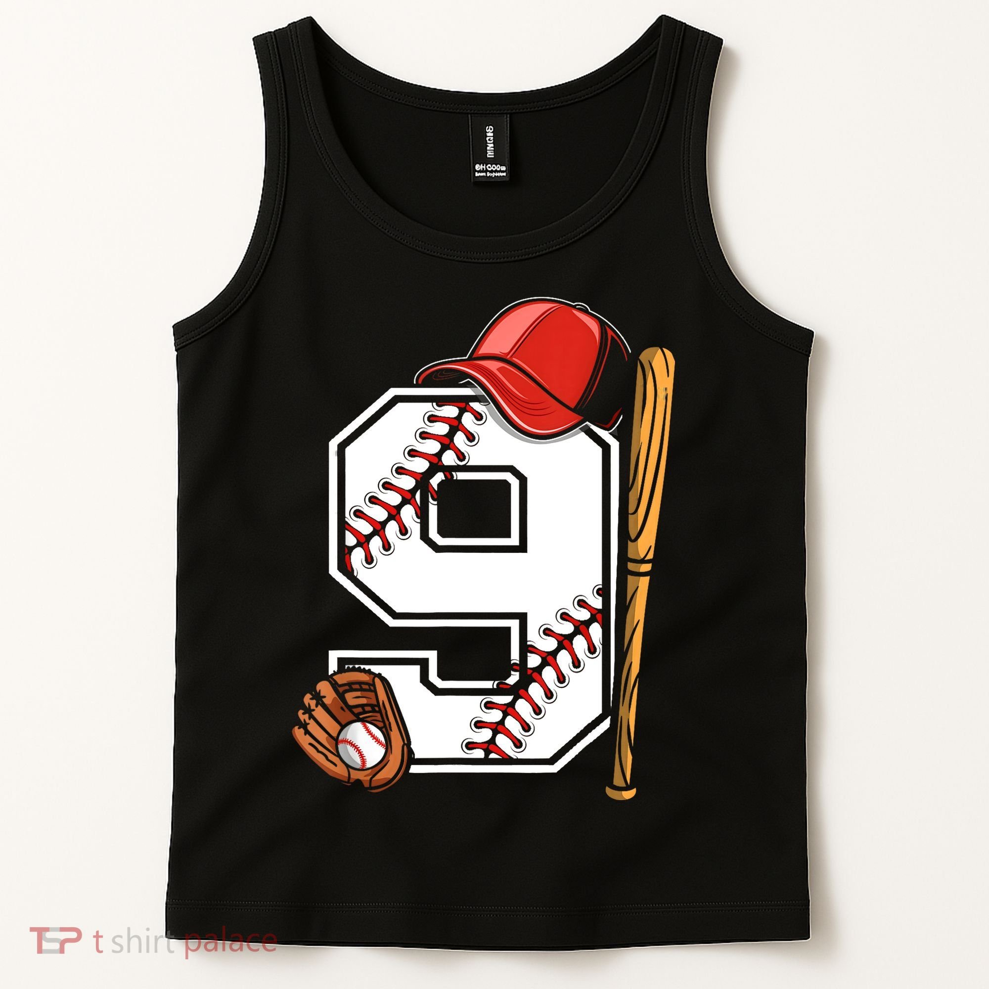 9th Birthday Baseball Big Number Nine 9 Year Old Boy Gir Tank Top