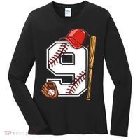 9th Birthday Baseball Big Number Nine 9 Year Old Boy Gir Women's Long Sleeve Shirt thumb 0