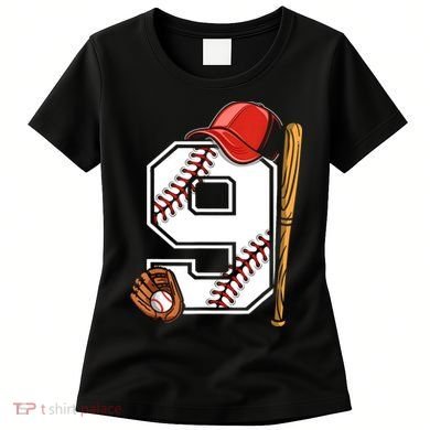 9th Birthday Baseball Big Number Nine 9 Year Old Boy Gir Women's T-Shirt