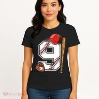 9th Birthday Baseball Big Number Nine 9 Year Old Boy Gir Women's T-Shirt thumb 4