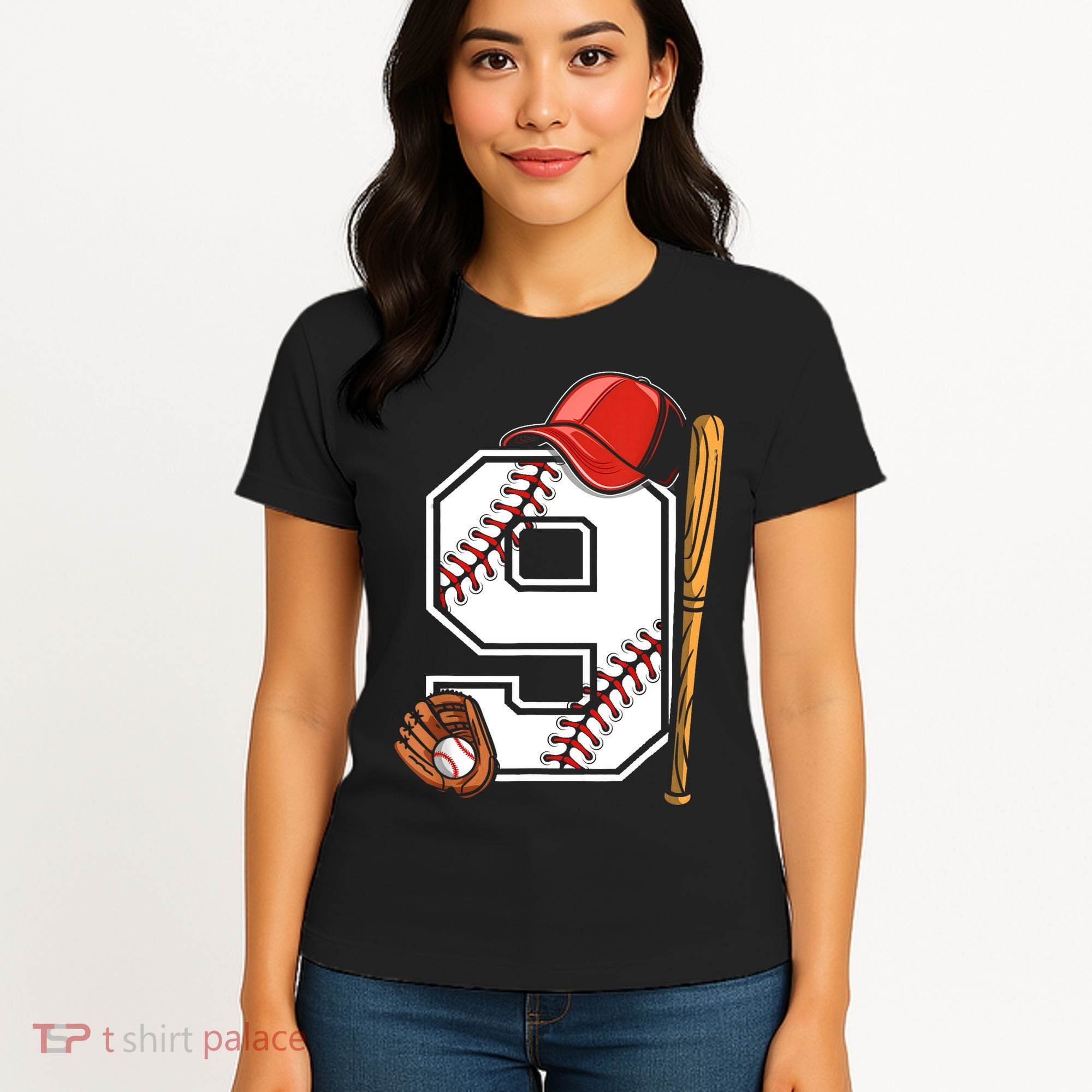 9th Birthday Baseball Big Number Nine 9 Year Old Boy Gir Women's T-Shirt