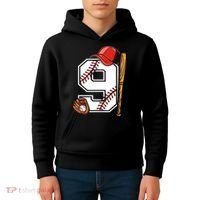9th Birthday Baseball Big Number Nine 9 Year Old Boy Gir Kids Hoodie thumb 4