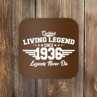 90th Birthday Certified Living Legend Since 1936 Legends Never Die Coaster thumb 0