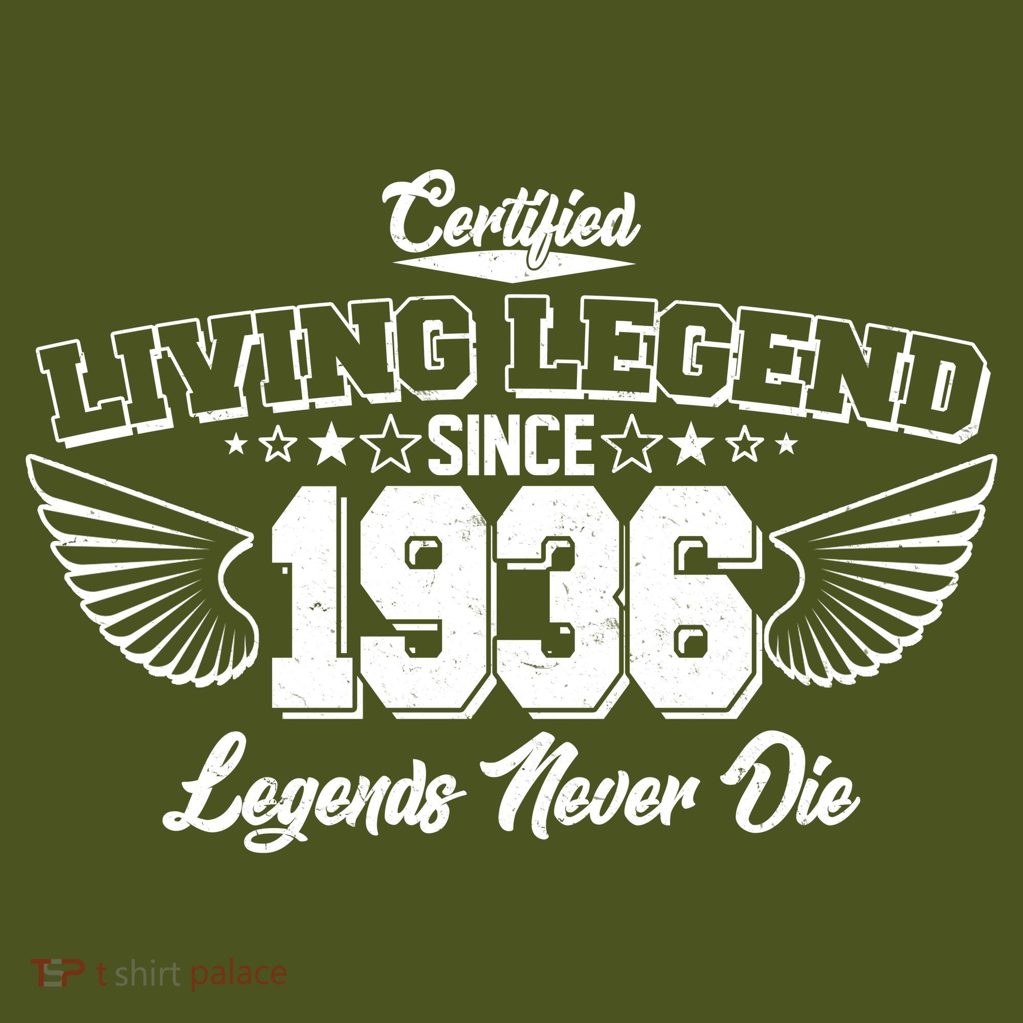 90th Birthday Certified Living Legend Since 1936 Legends Never Die Vintage Wings T-Shirt