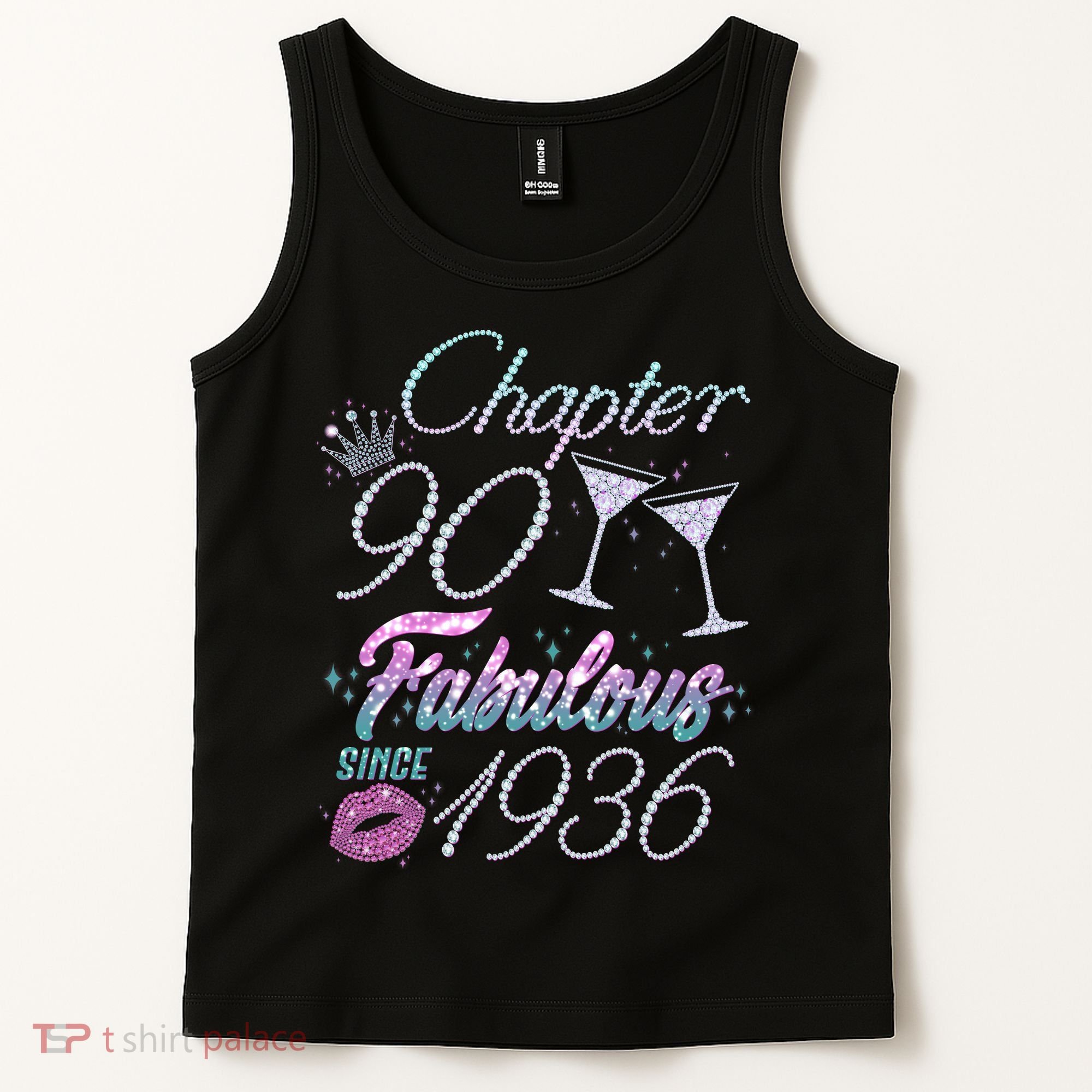 90th Birthday Chapter 90 Fabulous Since 1936 Rhinestones Diamonds Tank Top