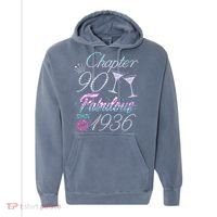 90th Birthday Chapter 90 Fabulous Since 1936 Rhinestones Diamonds Comfort Colors Garment-Dyed Hooded Sweatshirt thumb 0