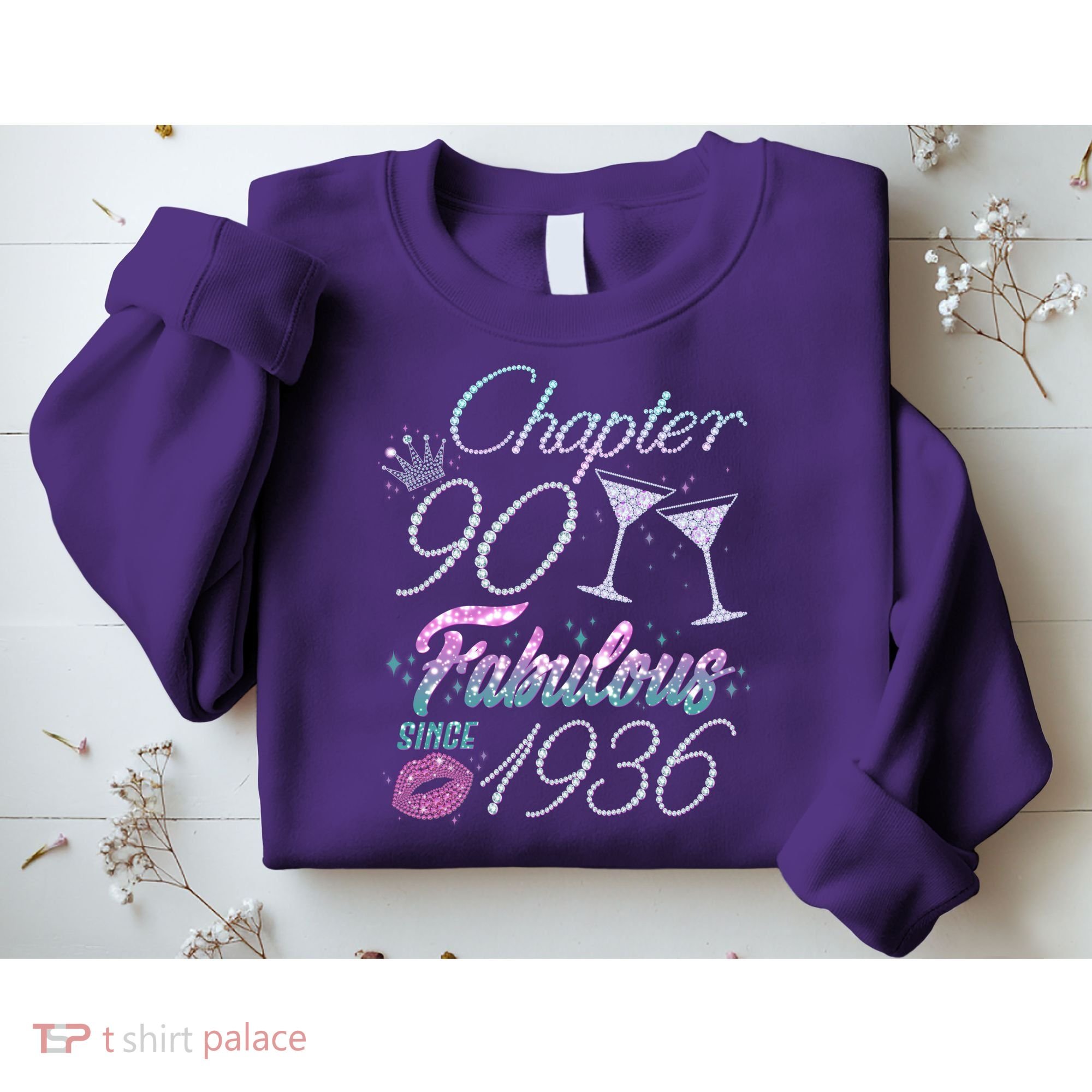 90th Birthday Chapter 90 Fabulous Since 1936 Rhinestones Diamonds Sweatshirt