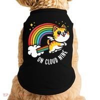 9th Birthday Funny Cat Rainbow On Cloud Nine Doggie Tank thumb 0