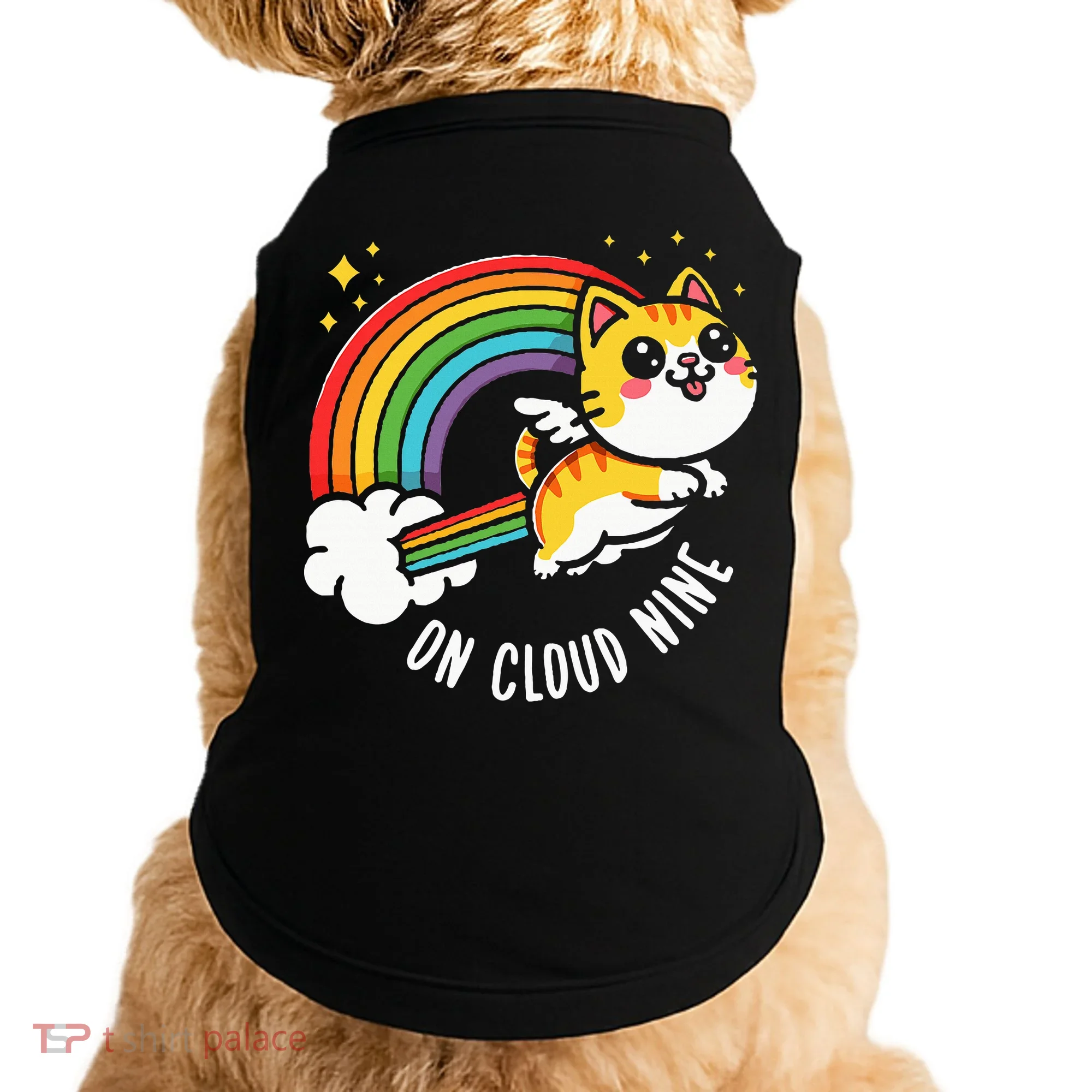 9th Birthday Funny Cat Rainbow On Cloud Nine Doggie Tank