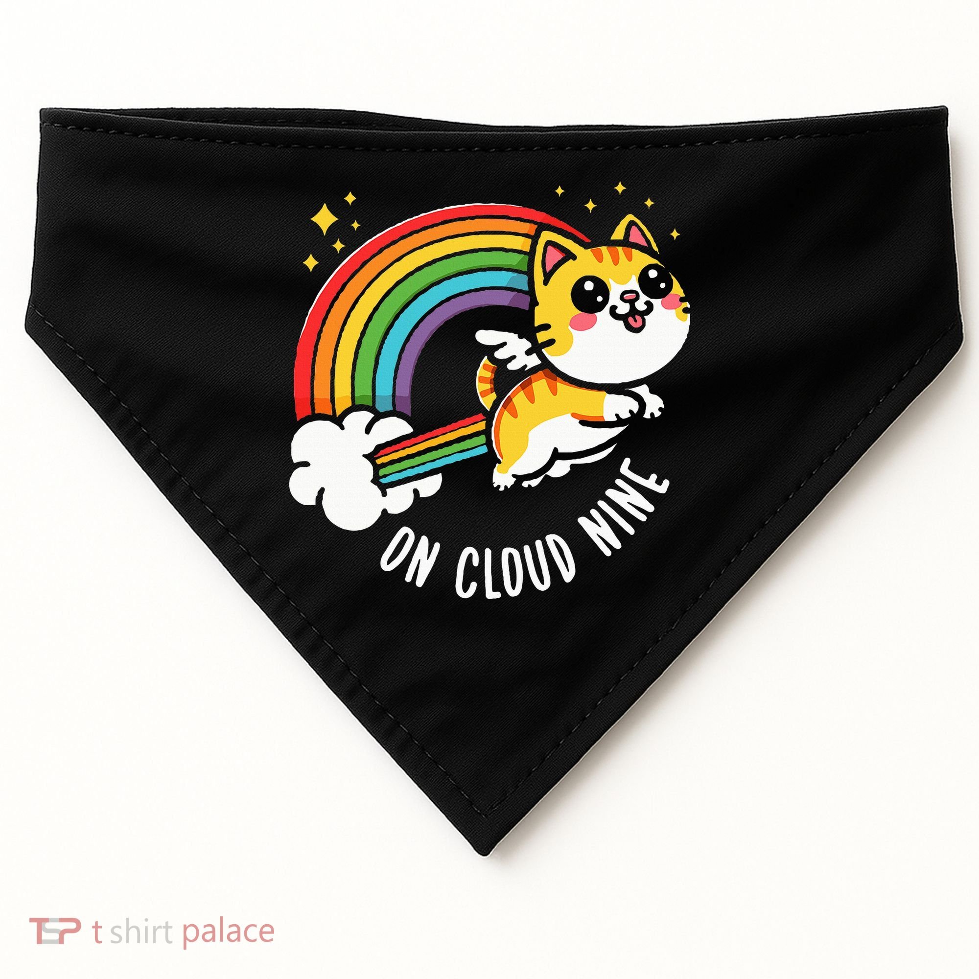 9th Birthday Funny Cat Rainbow On Cloud Nine USA-Made Doggie Bandana