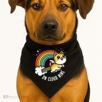 9th Birthday Funny Cat Rainbow On Cloud Nine USA-Made Doggie Bandana thumb 1