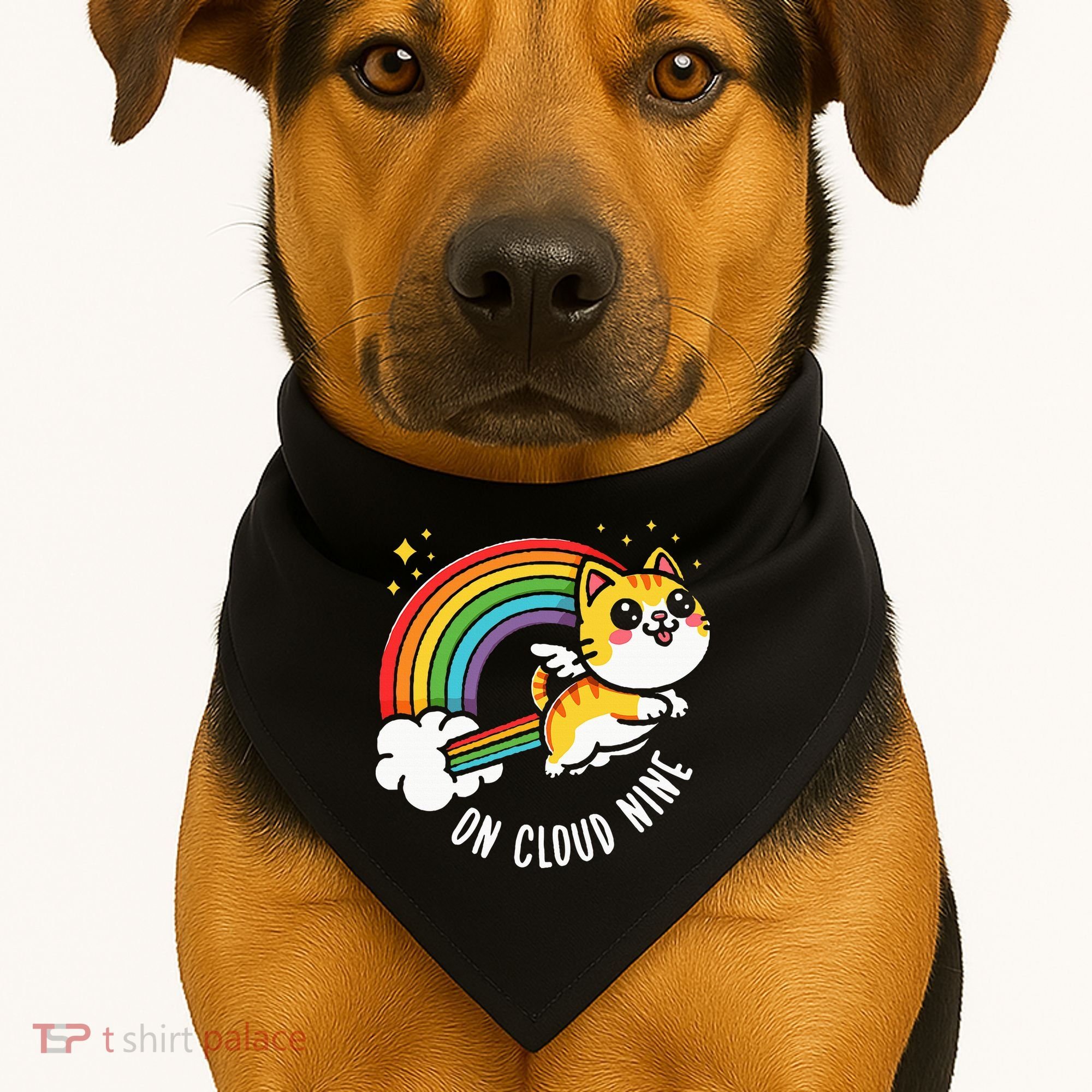 9th Birthday Funny Cat Rainbow On Cloud Nine USA-Made Doggie Bandana