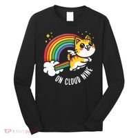 9th Birthday Funny Cat Rainbow On Cloud Nine Long Sleeve Shirt thumb 0