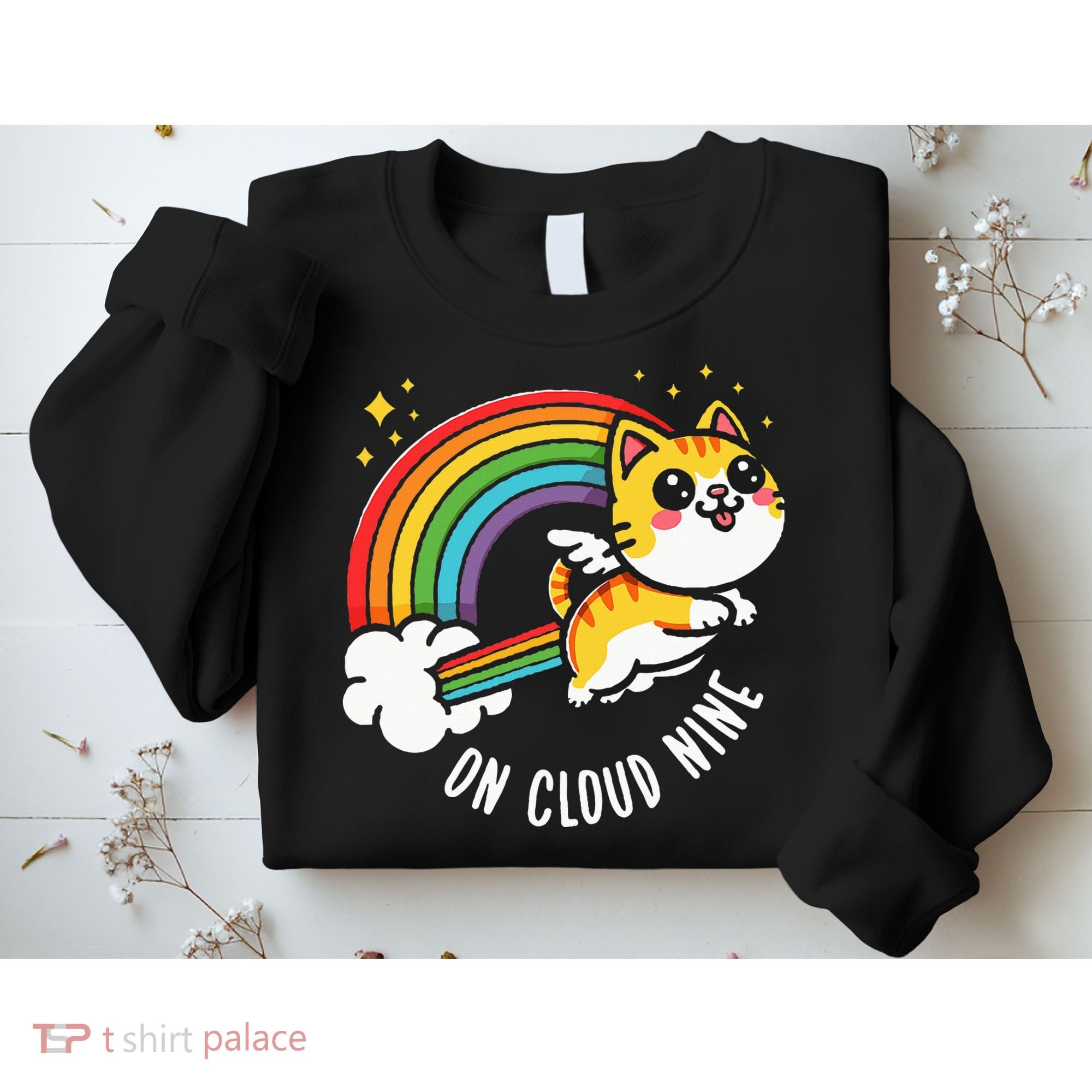 9th Birthday Funny Cat Rainbow On Cloud Nine Sweatshirt
