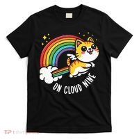 9th Birthday Funny Cat Rainbow On Cloud Nine T-Shirt thumb 0
