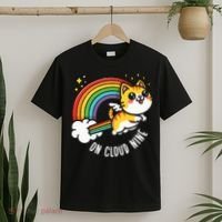 9th Birthday Funny Cat Rainbow On Cloud Nine T-Shirt thumb 2