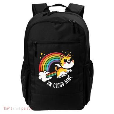 9th Birthday Funny Cat Rainbow On Cloud Nine Backpack