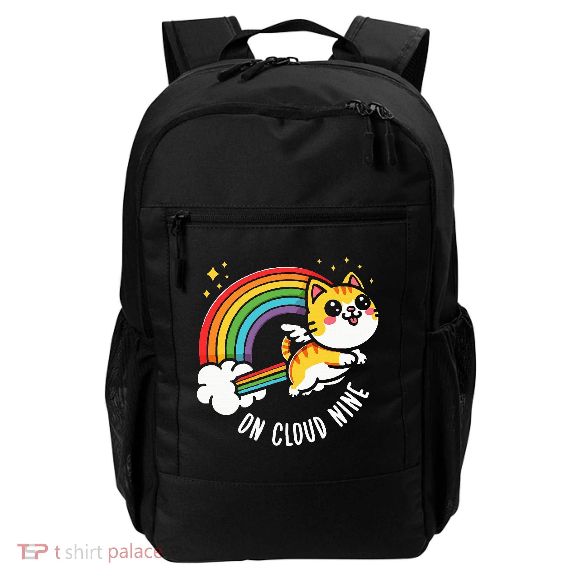 9th Birthday Funny Cat Rainbow On Cloud Nine Backpack