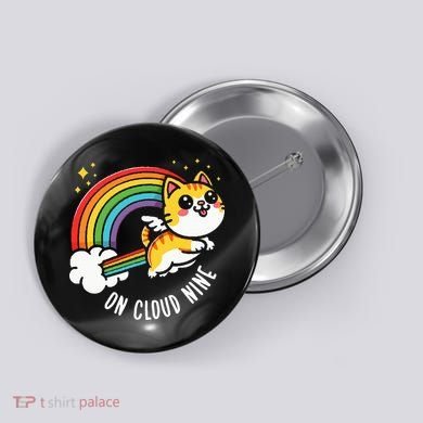 9th Birthday Funny Cat Rainbow On Cloud Nine Button